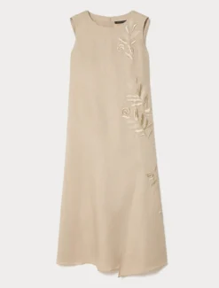 Abito in lino con ricamo - BEIGE