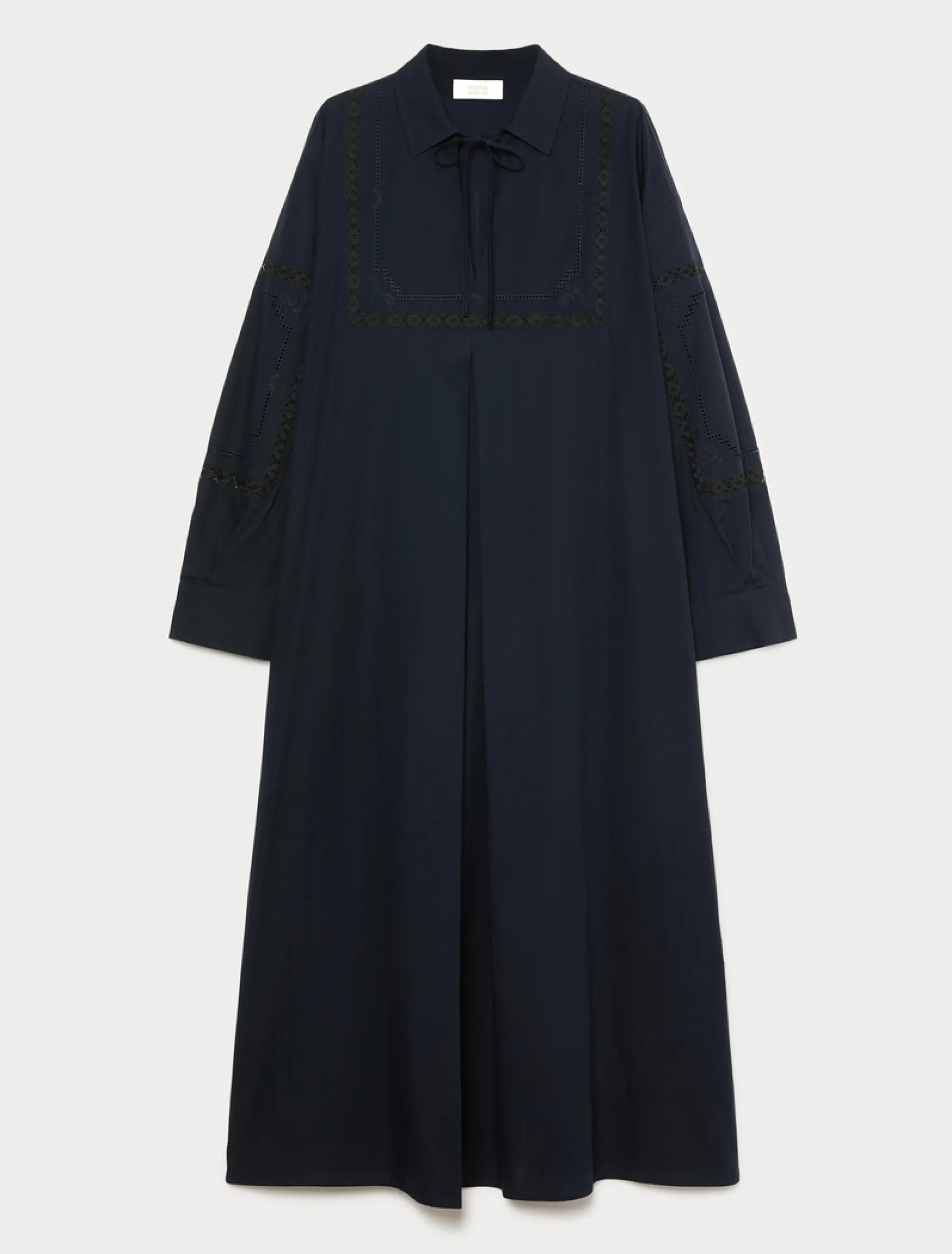 Abito in popeline con pizzo - NERO