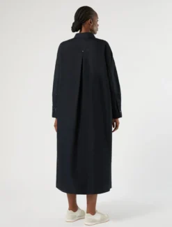 Abito in popeline con pizzo - NERO