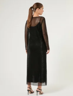 Abito in rete con strass - NERO