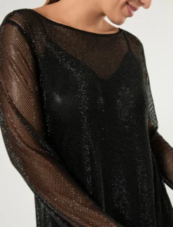 Abito in rete con strass - NERO