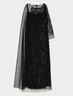 Abito in tulle con ricamo - NERO
