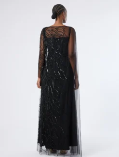 Abito in tulle con ricamo - NERO