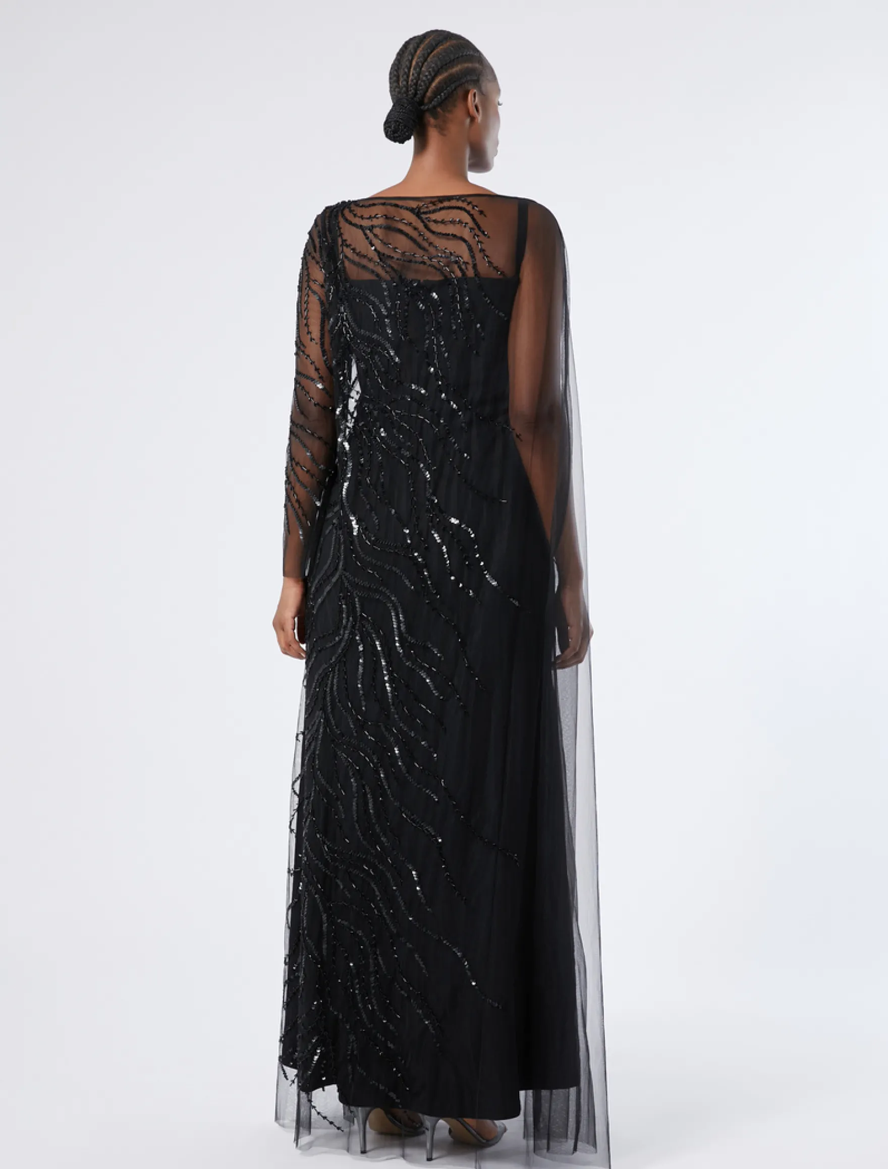 Abito in tulle con ricamo - NERO