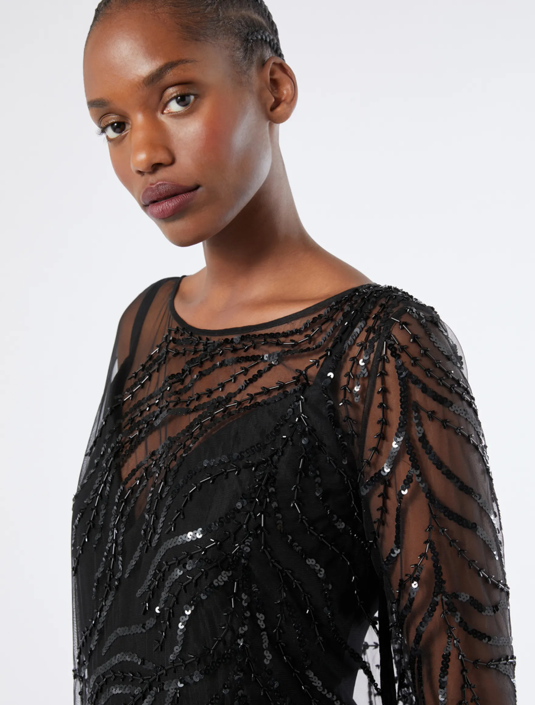 Abito in tulle con ricamo - NERO