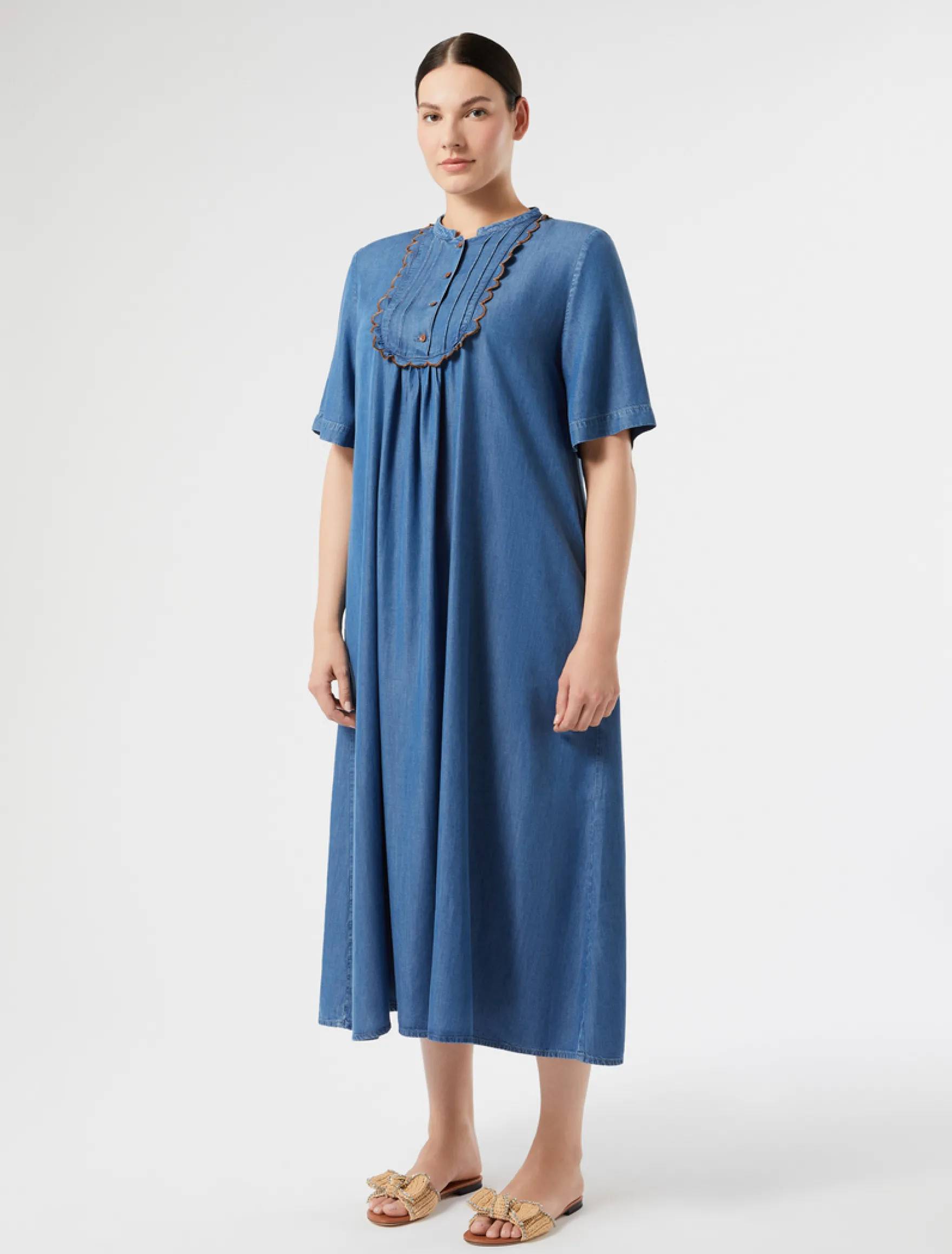Abito in twill con ricamo - BLU