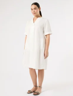 Abito in twill di misto lino - AVORIO