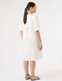 Abito in twill di misto lino - AVORIO