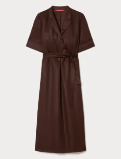Abito in twill di misto lino - CIOCCOLATO
