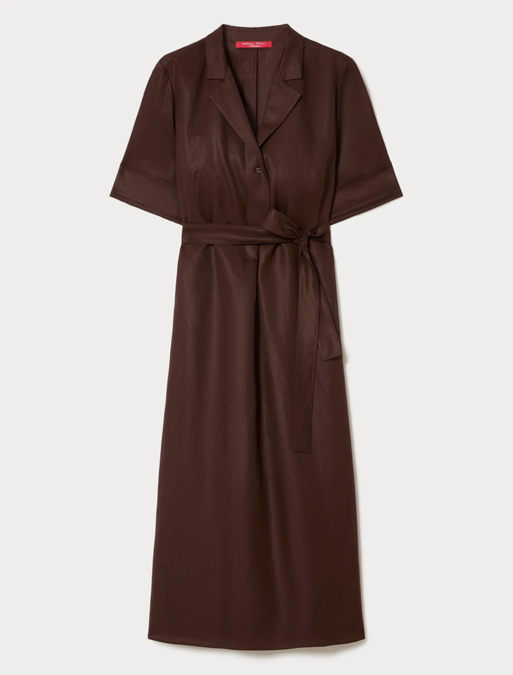 Abito in twill di misto lino - CIOCCOLATO