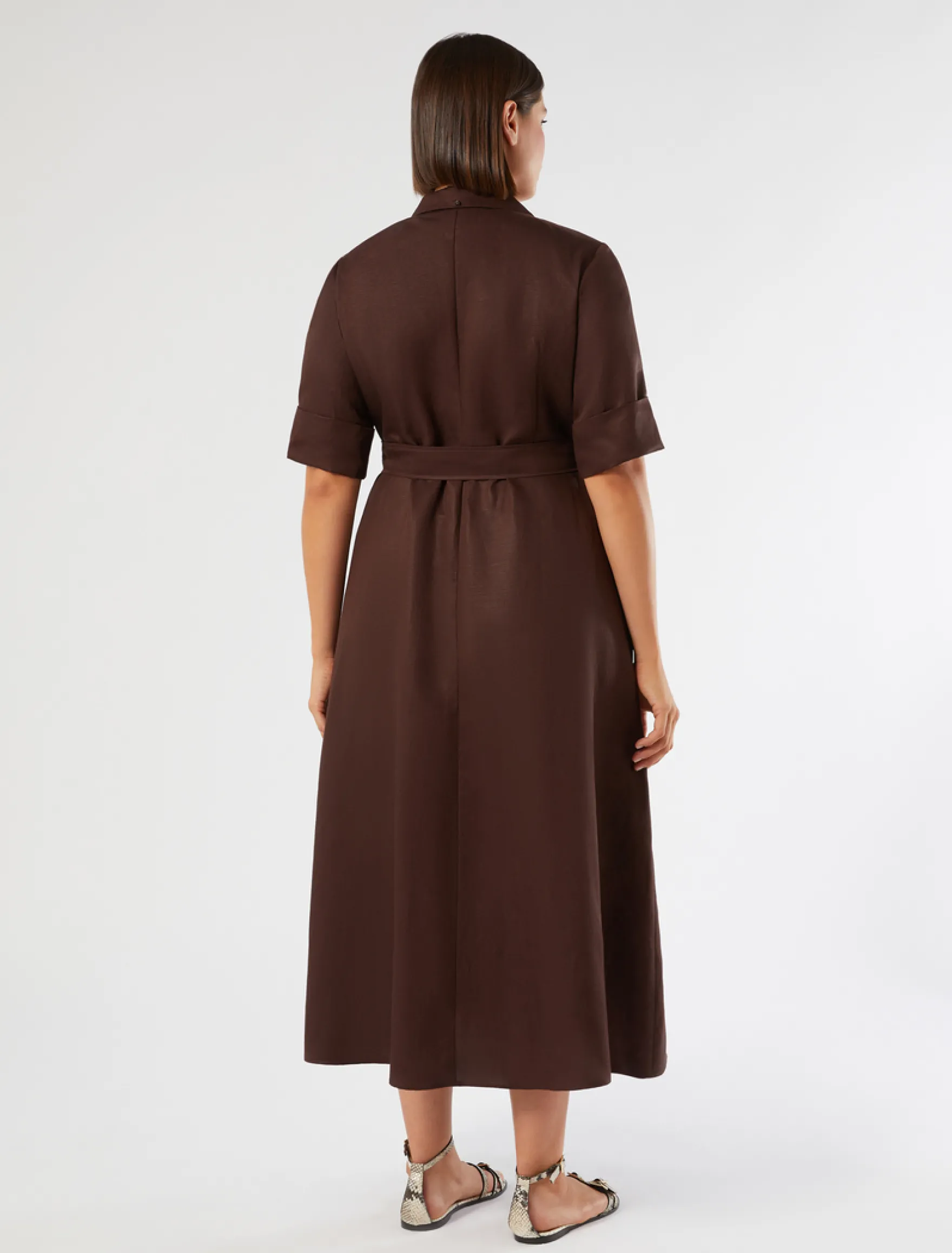 Abito in twill di misto lino - CIOCCOLATO