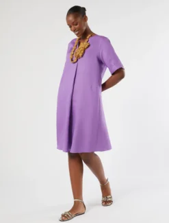 Abito in twill di misto lino - VIOLA