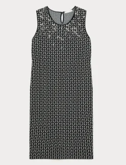 Abito in viscosa jacquard con ricamo - NERO BIANCO