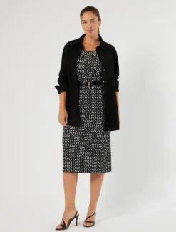 Abito in viscosa jacquard con ricamo - NERO BIANCO