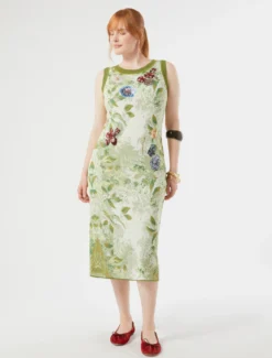 Abito jacquard con ricami - BIANCO