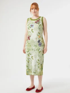 Abito jacquard con ricami - BIANCO