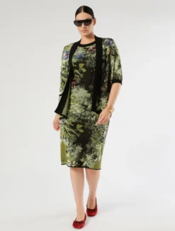 Abito jacquard con ricami - NERO