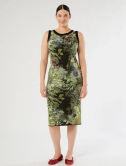 Abito jacquard con ricami - NERO