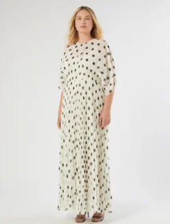 Abito lungo in georgette a pois - BIANCO AVORIO