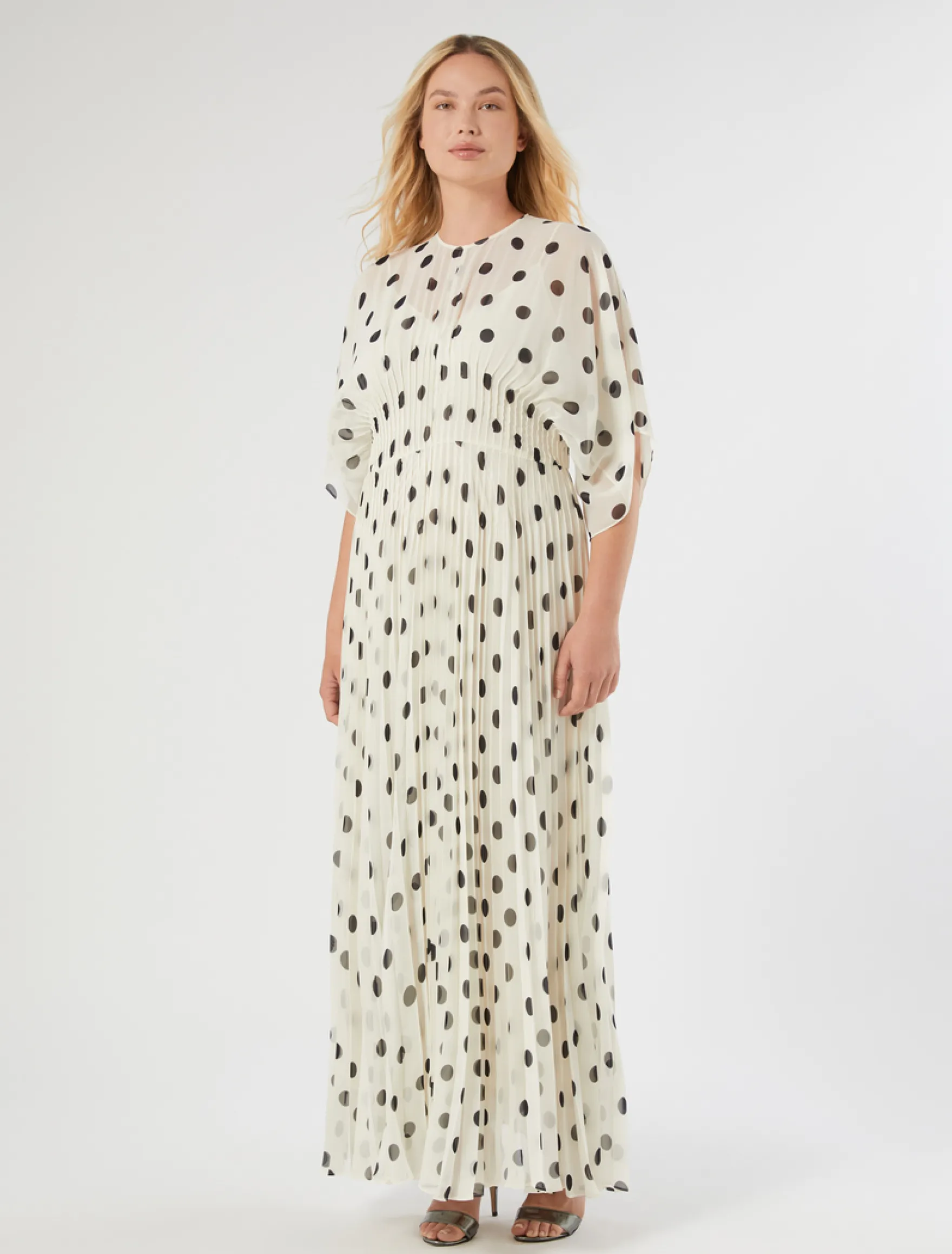 Abito lungo in georgette a pois - BIANCO AVORIO