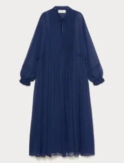 Abito lungo in georgette di seta - BLU NOTTE