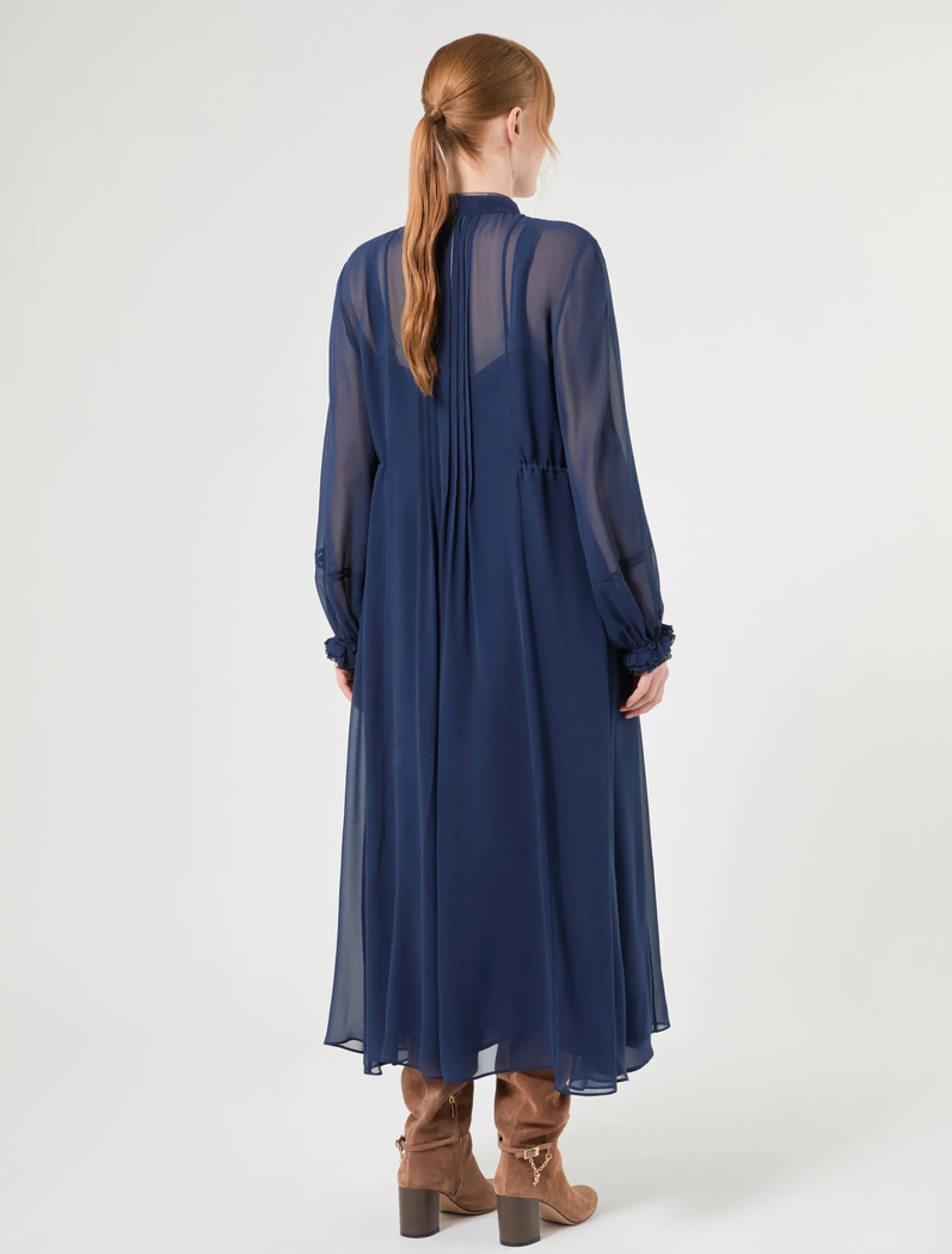 Abito lungo in georgette di seta - BLU NOTTE