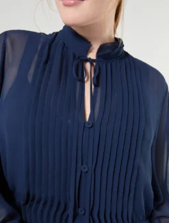 Abito lungo in georgette di seta - BLU NOTTE