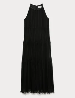 Abito lungo in georgette plissé - NERO