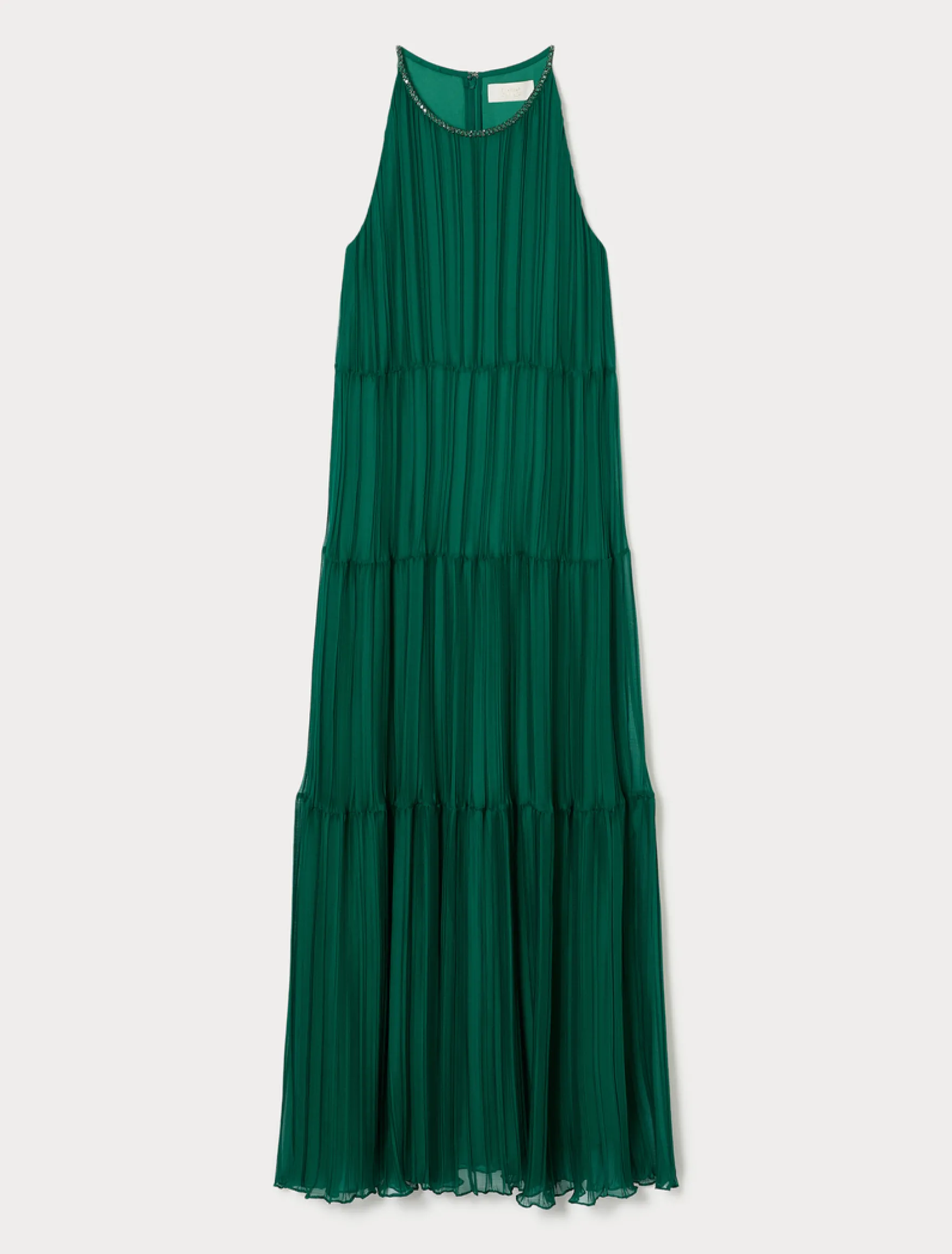 Abito lungo in georgette plissé - VERDE SMERALDO