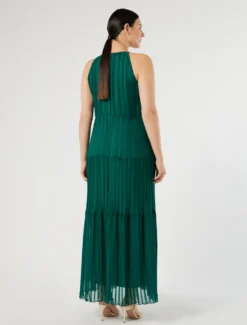 Abito lungo in georgette plissé - VERDE SMERALDO