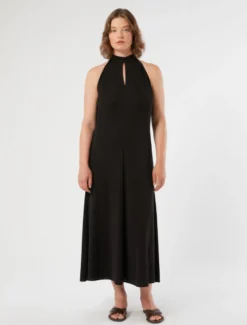Abito lungo in jersey interlock - NERO