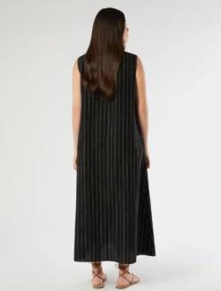 Abito lungo in lino e viscosa gessato - NERO