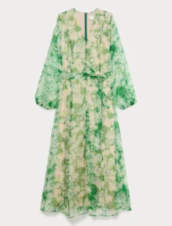 Abito lungo in organza di pura seta - VERDE SMERALDO