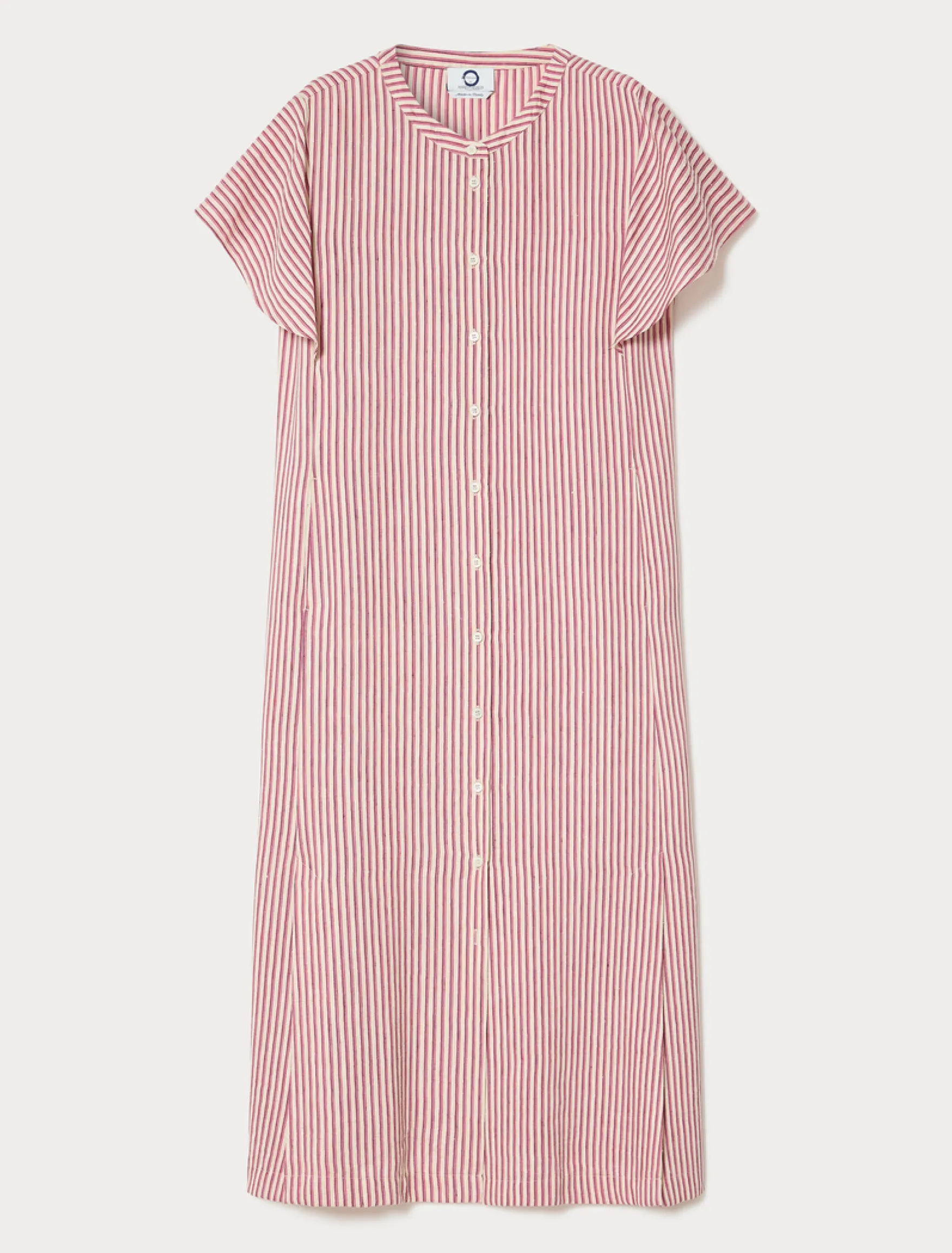 Abito lungo in tela di lino e seta - BEIGE ROSA