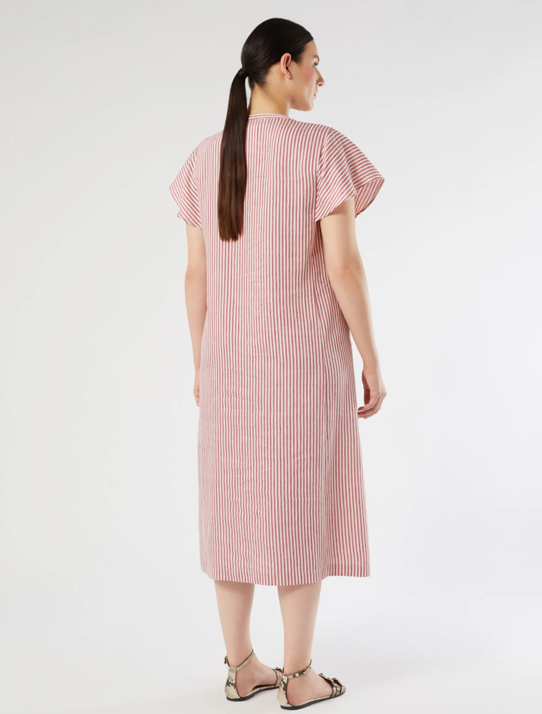Abito lungo in tela di lino e seta - BEIGE ROSA