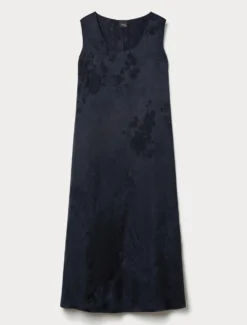 Abito lungo jacquard - BLU NOTTE