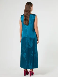 Abito lungo jacquard - PETROLIO