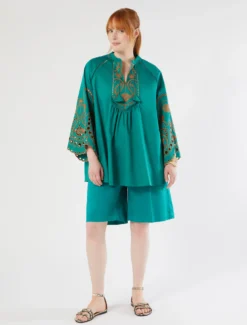 Bermuda in raso di cotone - VERDE