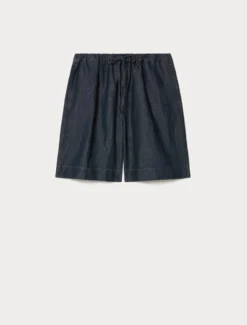 Bermuda in tela denim di cotone e lino - BLU