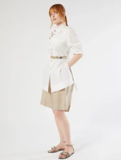 Bermuda in tela di lino - BEIGE