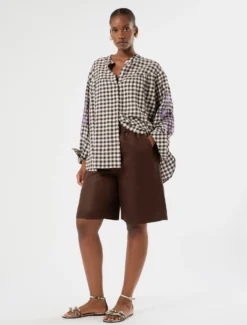 Bermuda in twill di lino - CIOCCOLATO