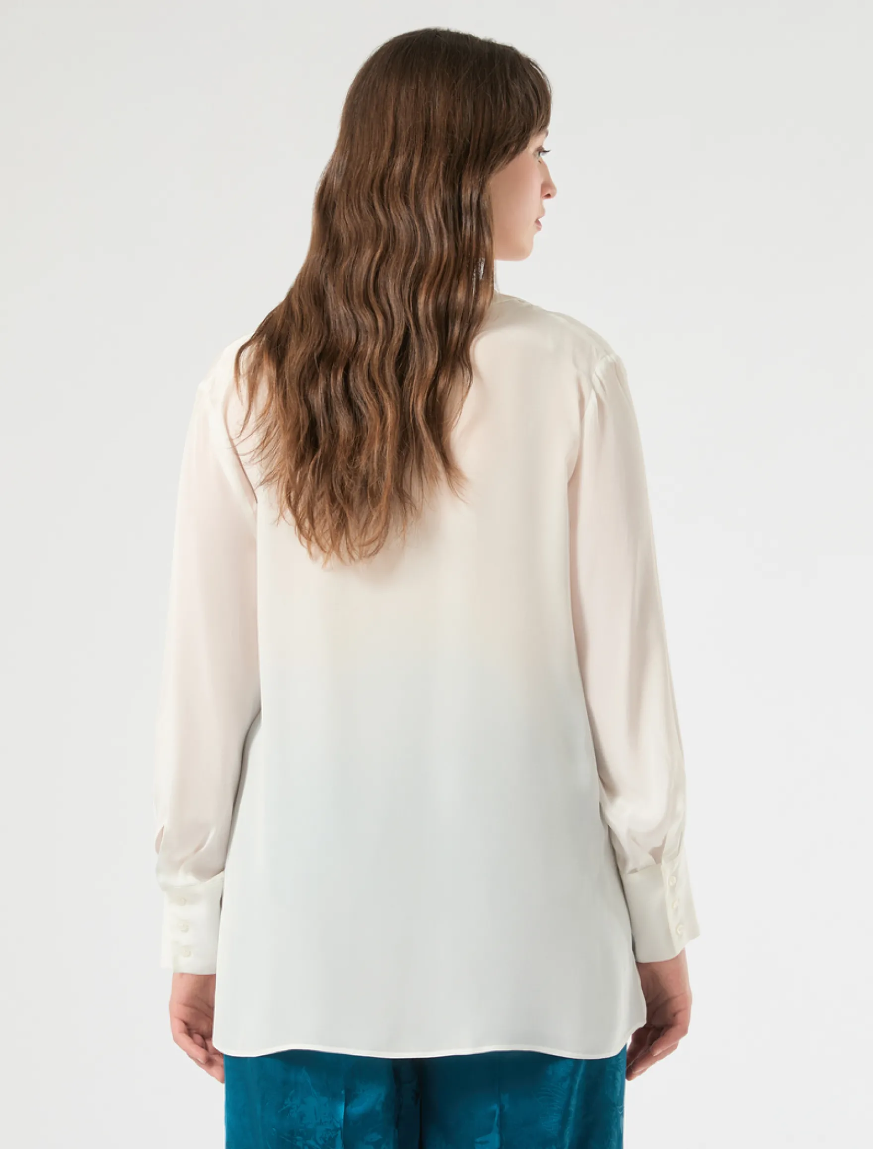 Blusa a polo in crêpe de Chine - BIANCO