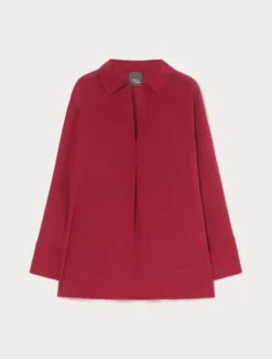 Blusa a polo in crêpe de Chine - BORDEAUX