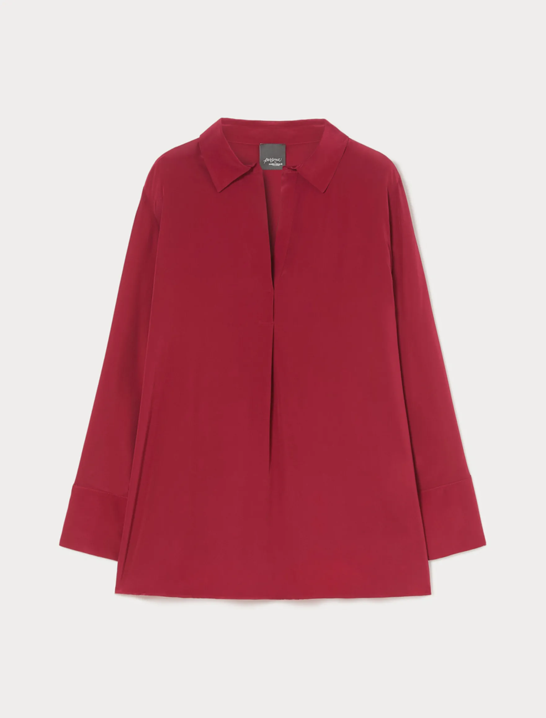 Blusa a polo in crêpe de Chine - BORDEAUX