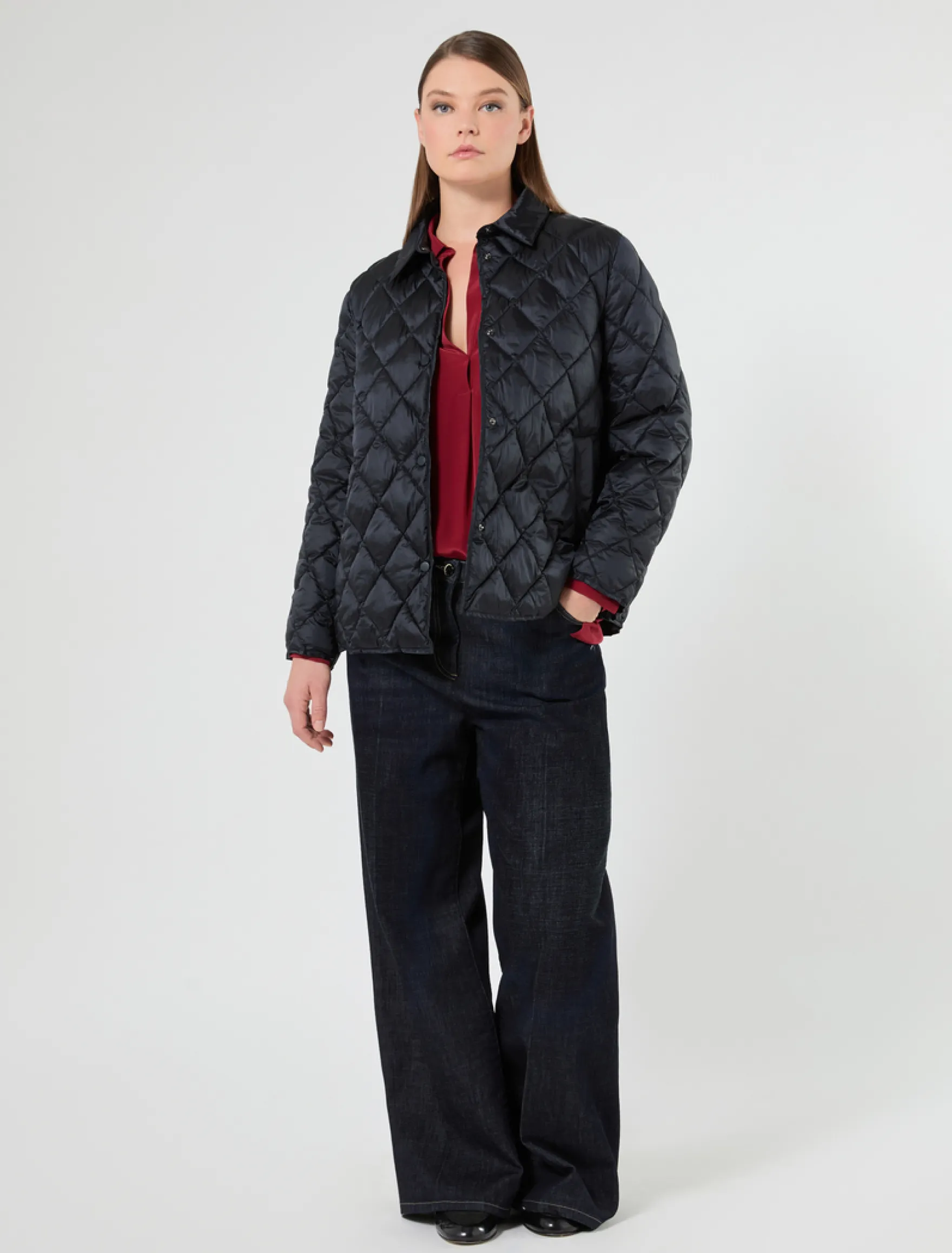 Blusa a polo in crêpe de Chine - BORDEAUX