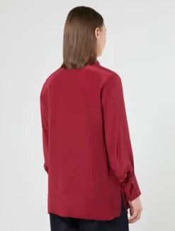 Blusa a polo in crêpe de Chine - BORDEAUX