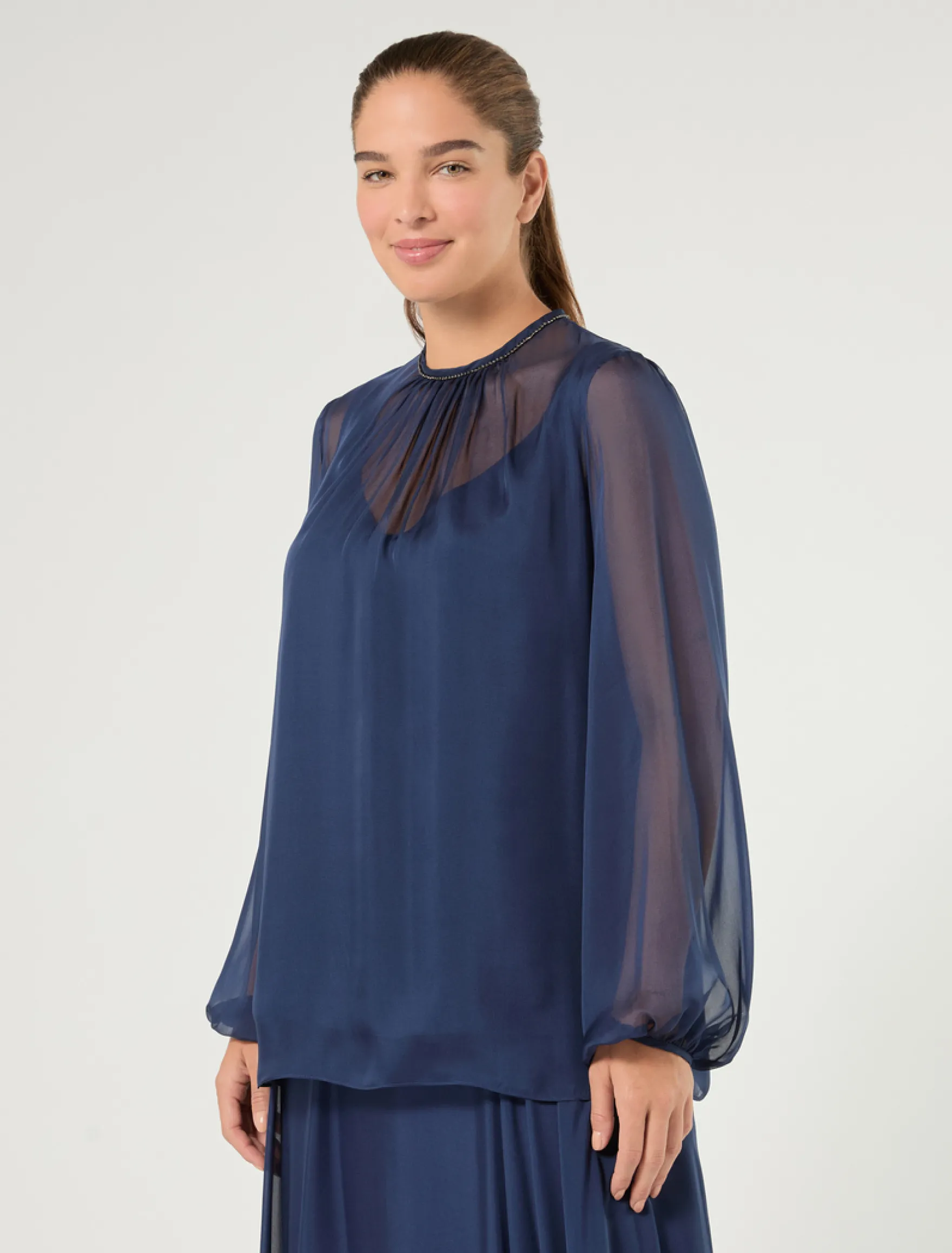 Blusa in chiffon di pura seta - BLU