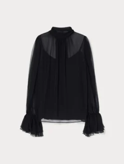 Blusa in chiffon di seta - NERO
