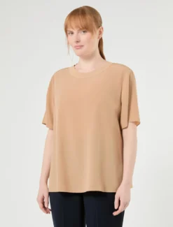 Blusa in crêpe de Chine di seta - CAMMELLO