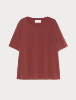 Blusa in crêpe de Chine di seta - MATTONE ROSSO